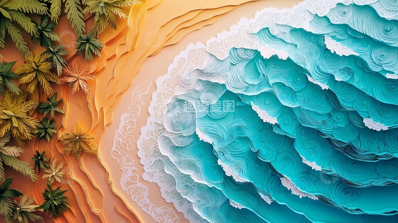 高清大图下载【趣麦麦图】海滩浪花棕榈树鸟瞰图