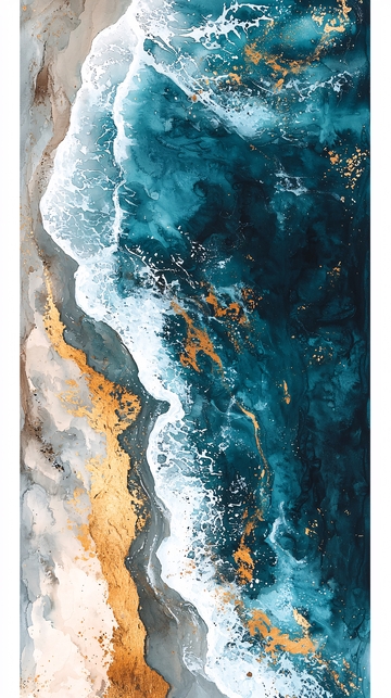 金色沙滩蓝色海浪的抽象画