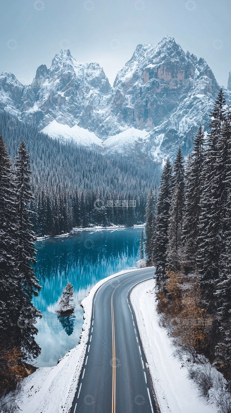 高清大图下载【趣麦麦图】雪山湖泊公路