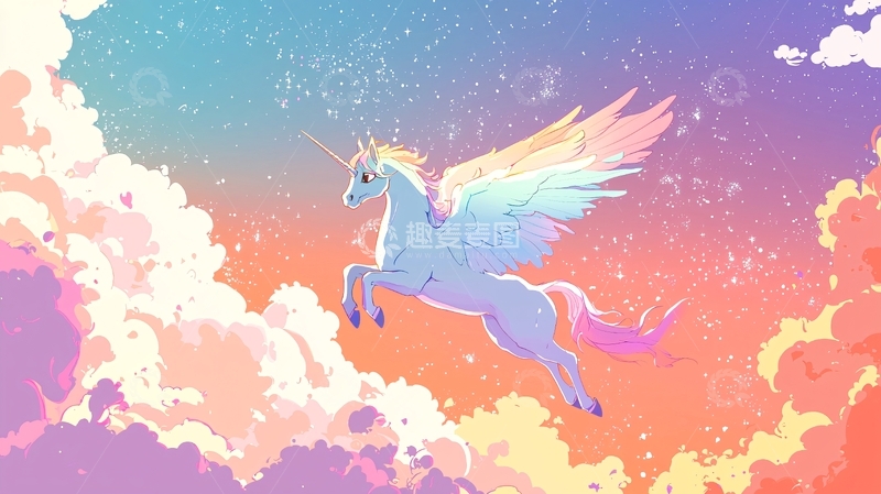 高清大图下载【趣麦麦图】飞翔的独角兽