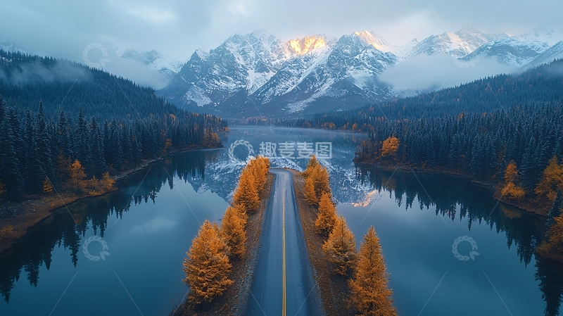 高清大图下载【趣麦麦图】宁静的山水公路风光