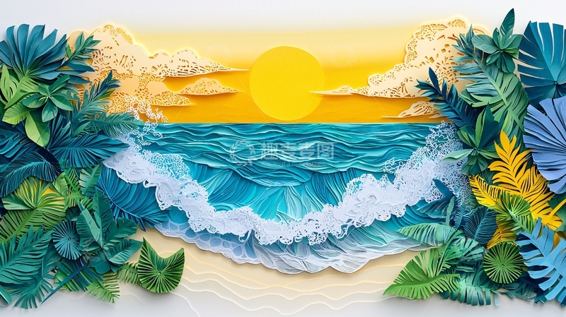 高清大图下载【趣麦麦图】海滩纸艺场景