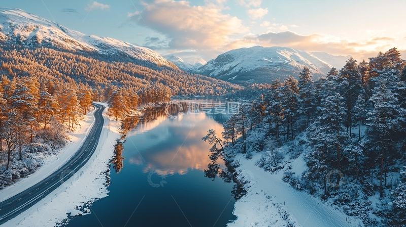 高清大图下载【趣麦麦图】雪山倒映在平静湖面