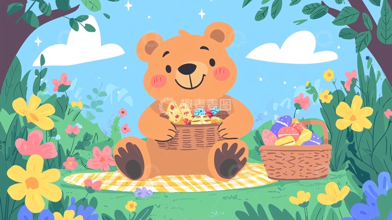 高清大图下载【趣麦麦图】可爱的小熊野餐图