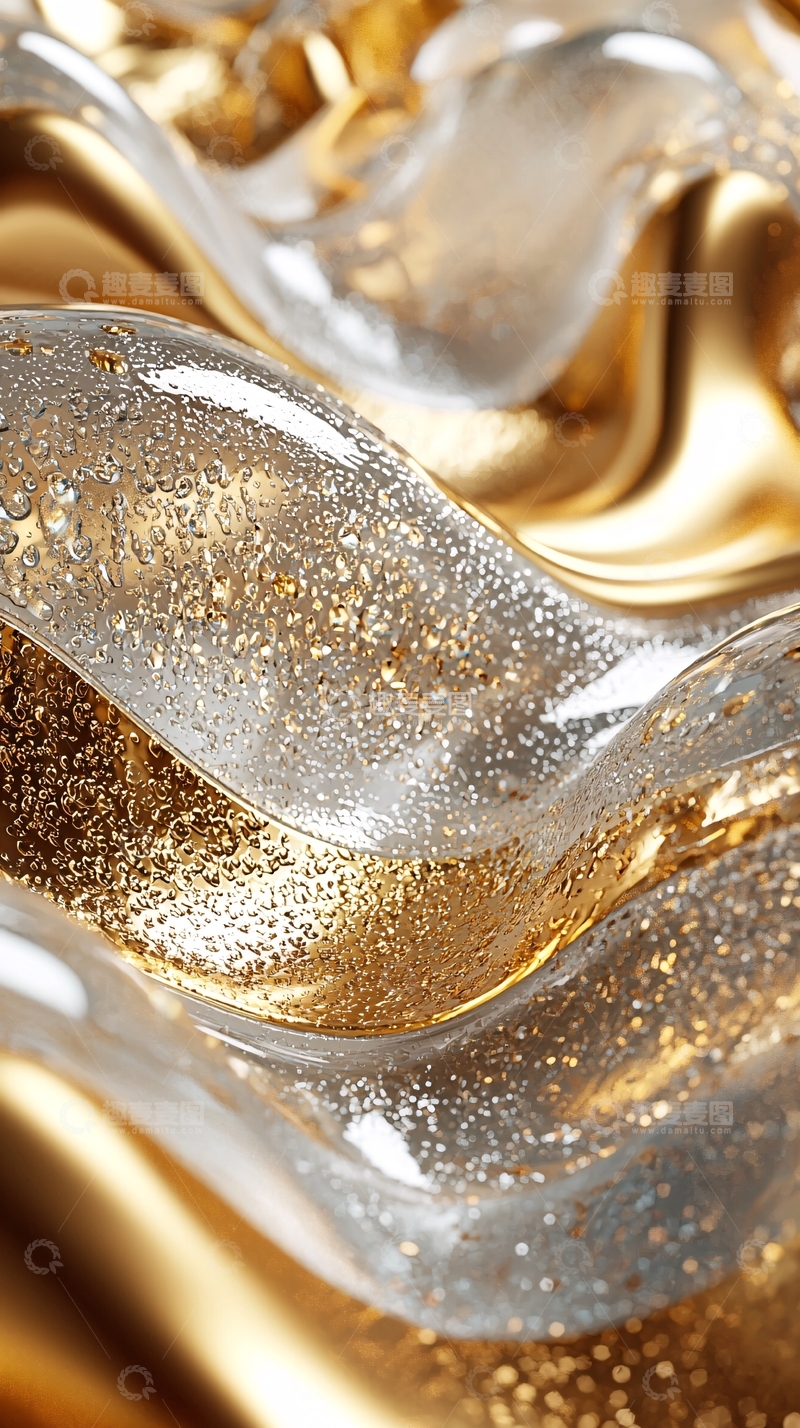 高清大图下载【趣麦麦图】金色流体与透明材质的交织