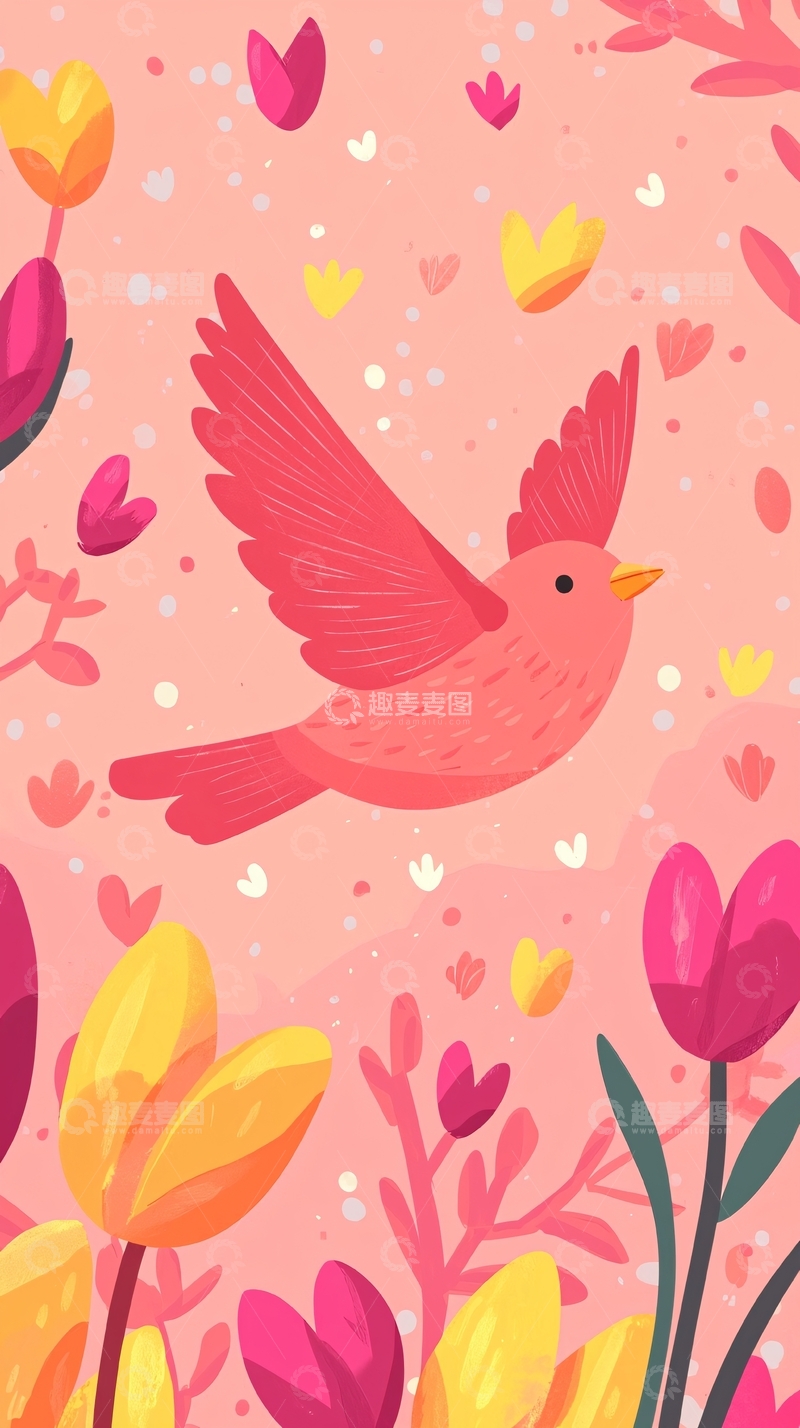 高清大图下载【趣麦麦图】粉色小鸟