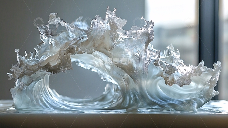 高清大图下载【趣麦麦图】晶莹剔透的树脂海浪雕塑