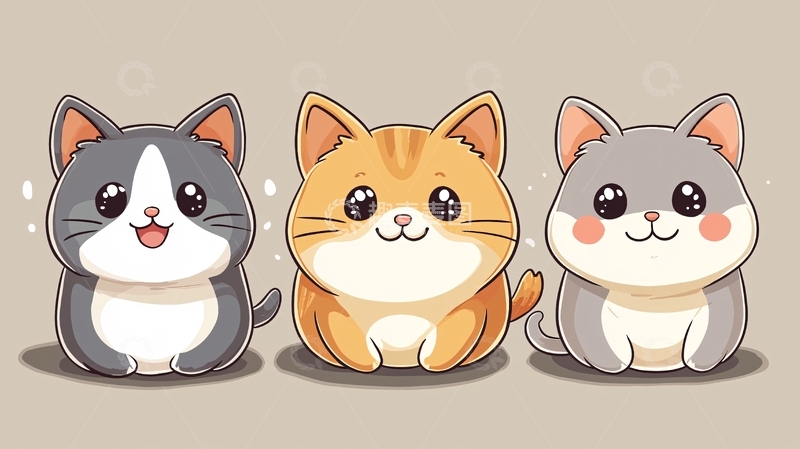 高清大图下载【趣麦麦图】三只可爱的卡通小猫