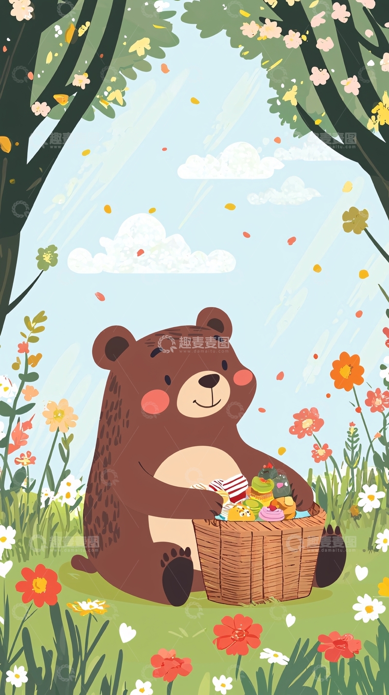 高清大图下载【趣麦麦图】森林野餐小熊
