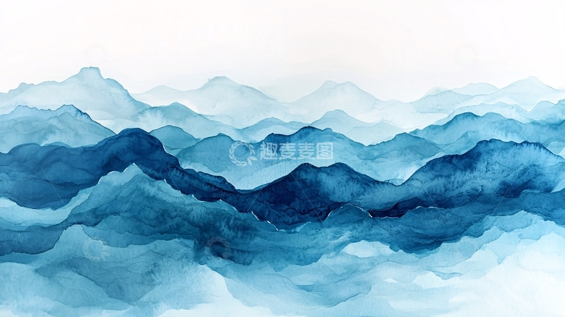 高清大图下载【趣麦麦图】水墨风格的蓝色山水画