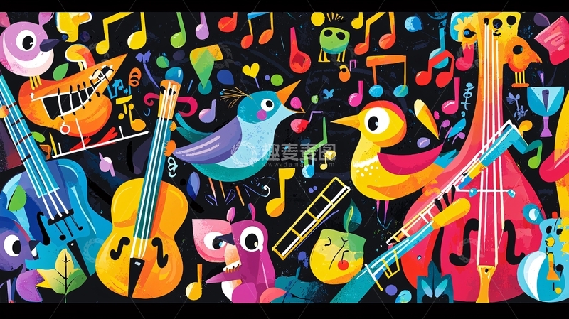 高清大图下载【趣麦麦图】卡通乐器动物音乐