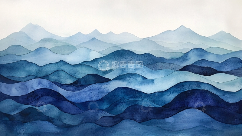 高清大图下载【趣麦麦图】-水彩山脉连绵起伏
