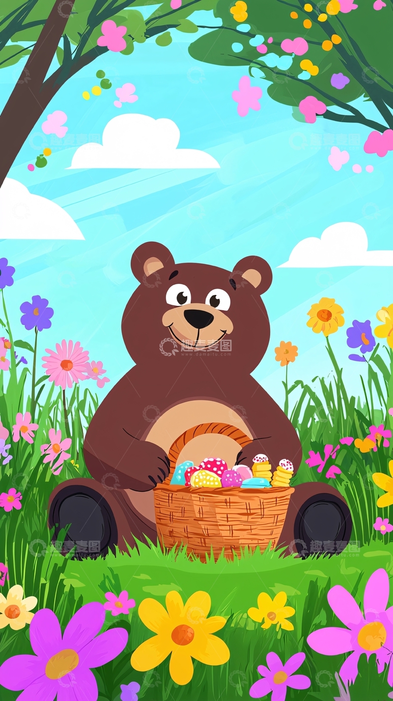 高清大图下载【趣麦麦图】春天快乐的棕熊