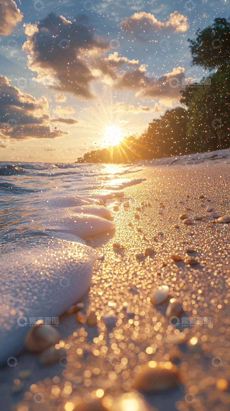 高清大图下载【趣麦麦图】海滩日落金色阳光沙滩
