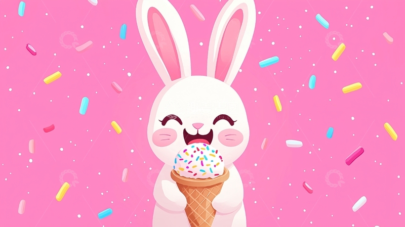 高清大图下载【趣麦麦图】可爱兔子吃冰激凌