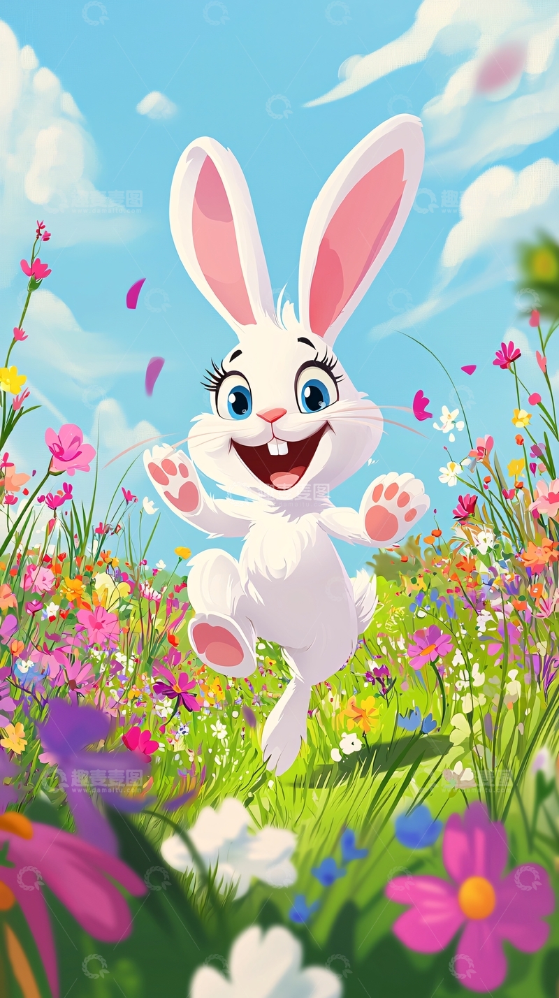 高清大图下载【趣麦麦图】可爱卡通白兔花田