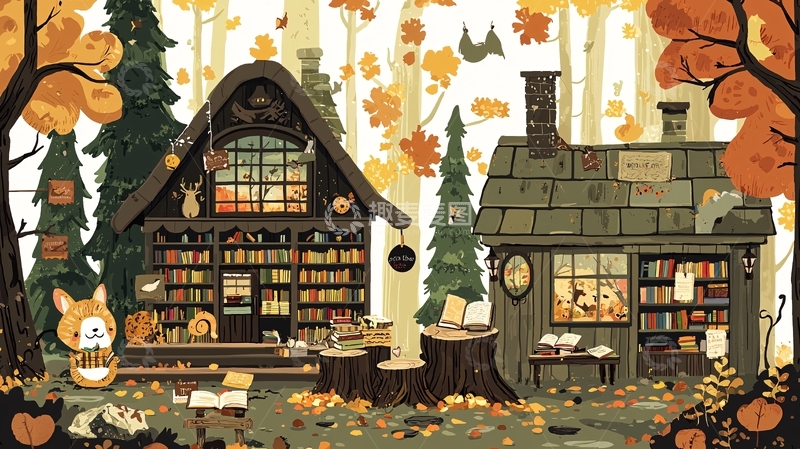 高清大图下载【趣麦麦图】秋季森林小屋