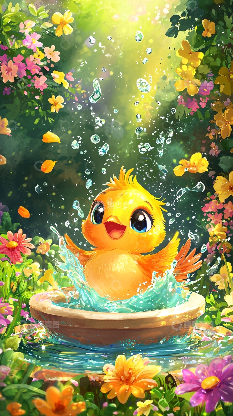 高清大图下载【趣麦麦图】小鸟玩水