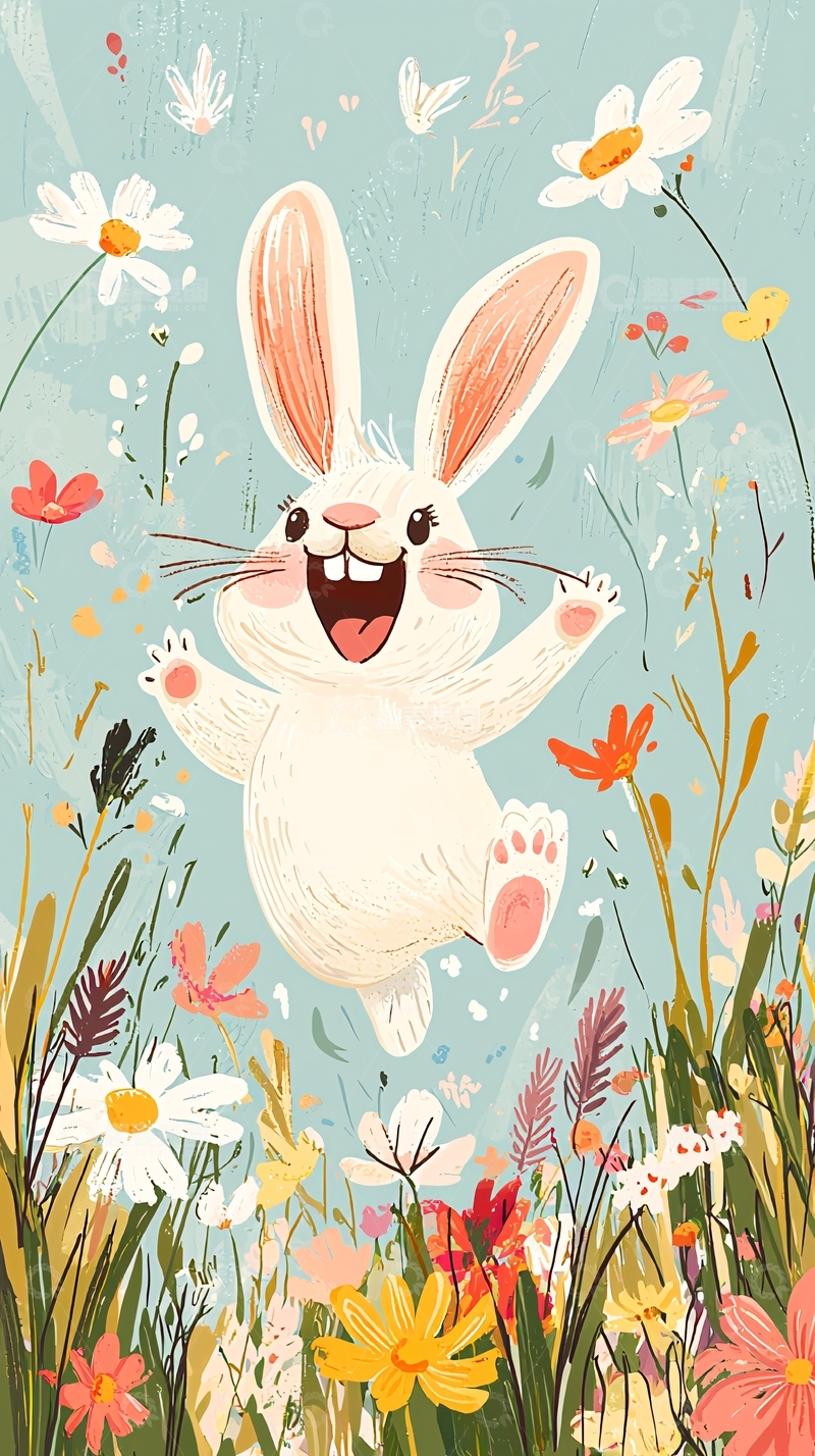 高清大图下载【趣麦麦图】快乐跳跃的兔子