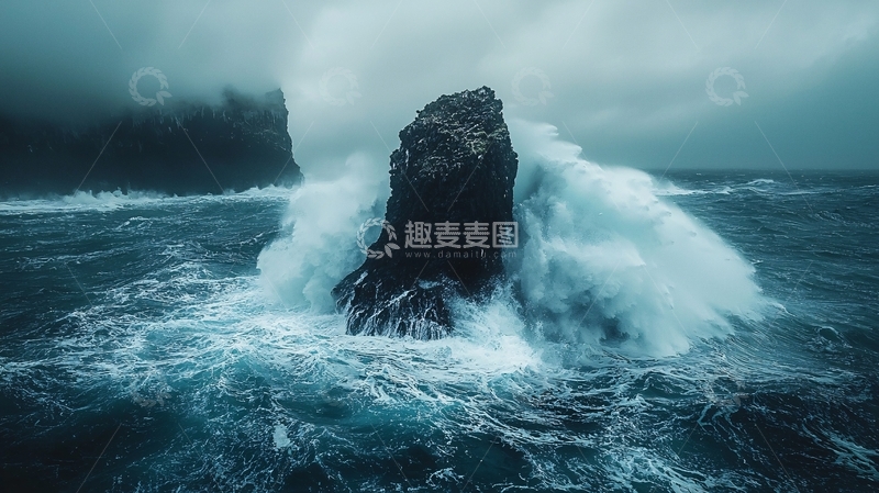 高清大图下载【趣麦麦图】海浪冲击岩石