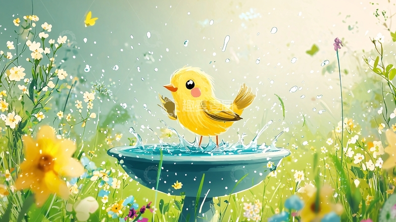 高清大图下载【趣麦麦图】小鸟在花丛中洗澡