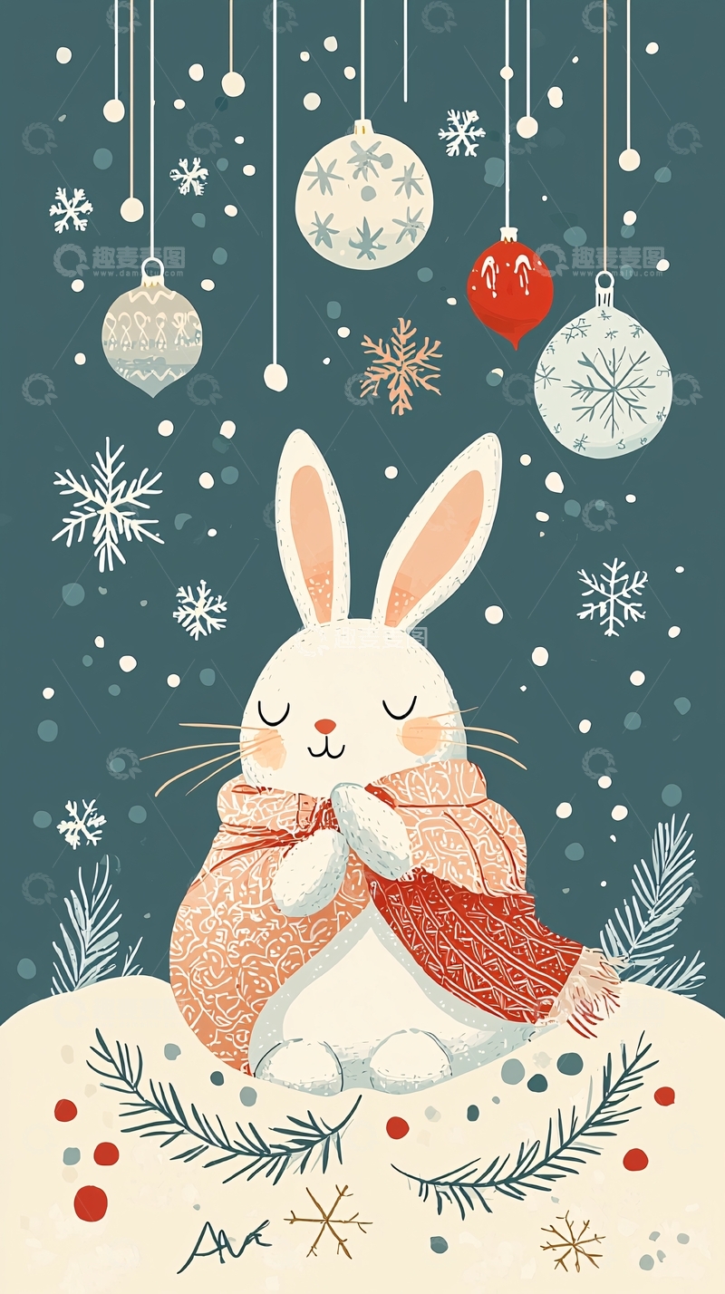 高清大图下载【趣麦麦图】圣诞兔子
