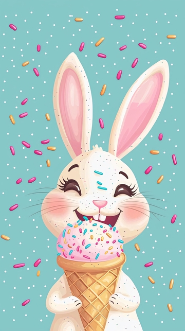 可爱兔子吃冰淇淋