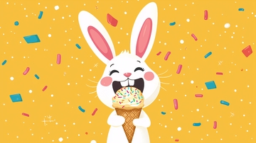 可爱兔子吃冰淇淋