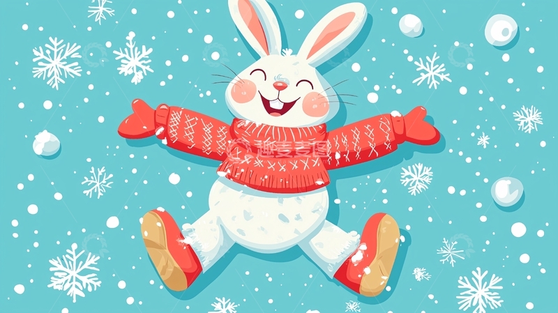 高清大图下载【趣麦麦图】雪地里快乐的兔子