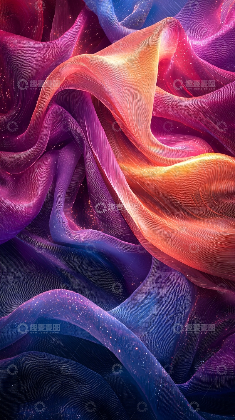高清大图下载【趣麦麦图】彩色丝绸飘逸流动