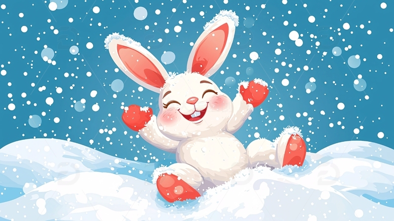 高清大图下载【趣麦麦图】快乐雪地小白兔