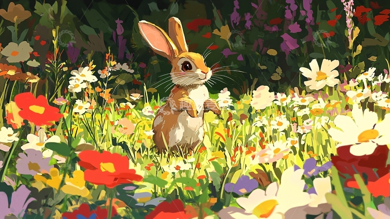 高清大图下载【趣麦麦图】可爱兔子花田