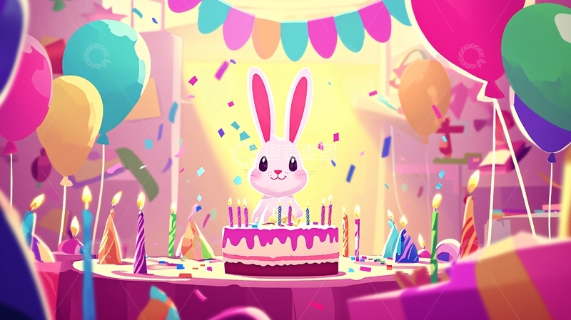 高清大图下载【趣麦麦图】粉色兔子生日派对