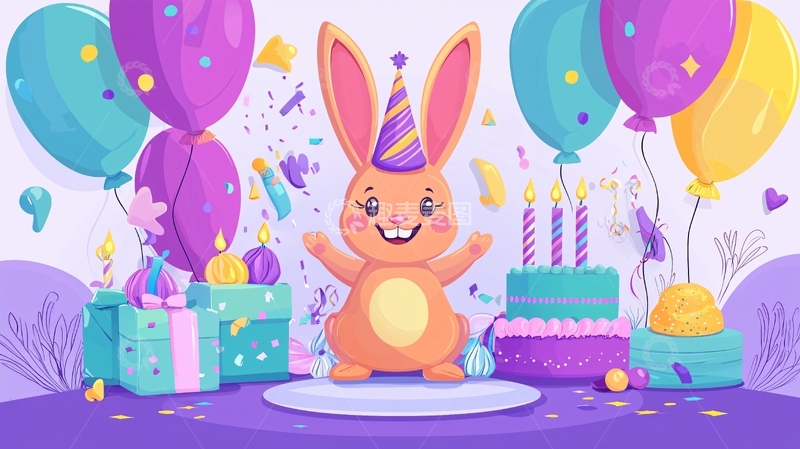 高清大图下载【趣麦麦图】卡通兔子生日派对