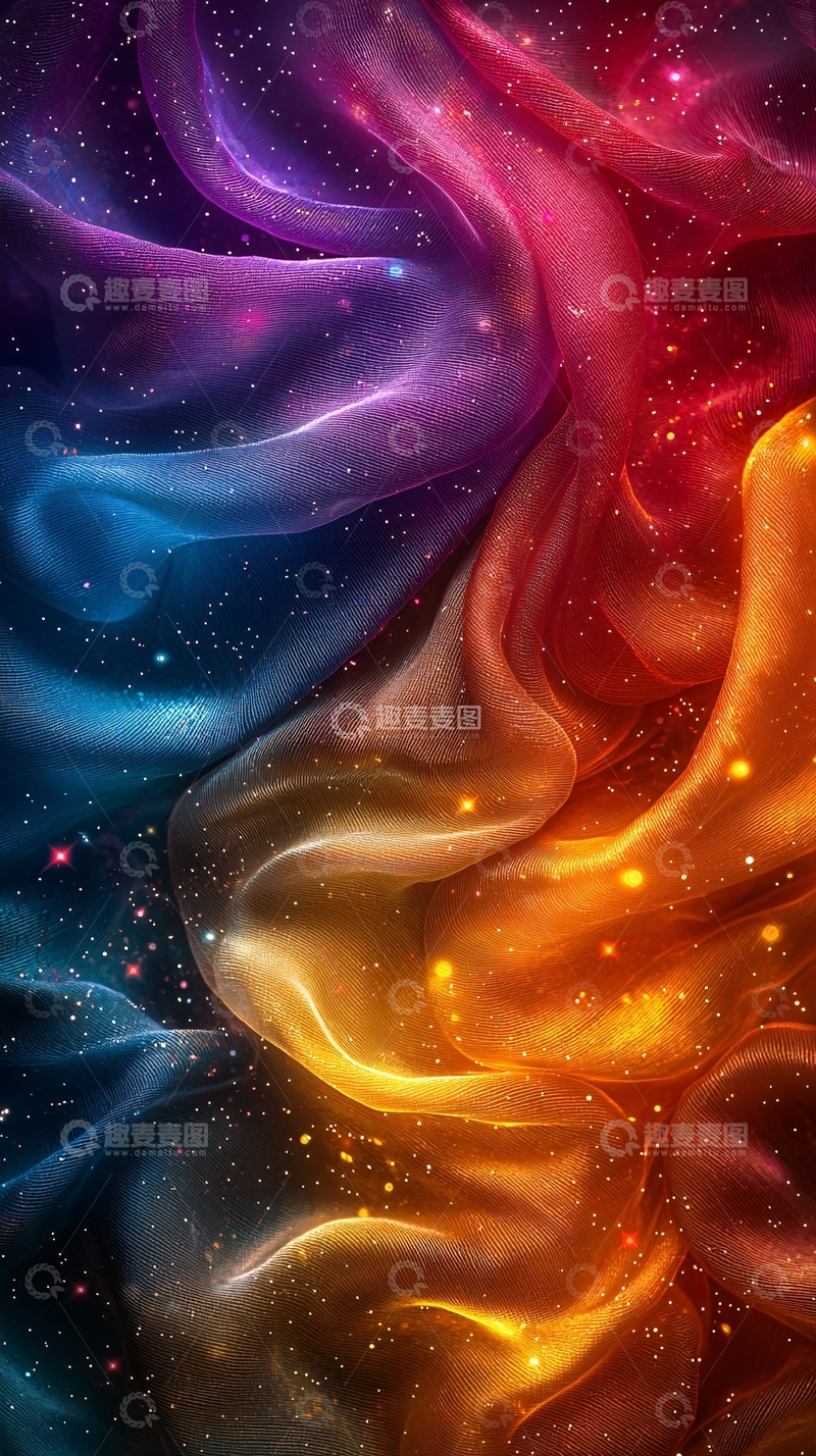 高清大图下载【趣麦麦图】彩色星空丝绸流动质感