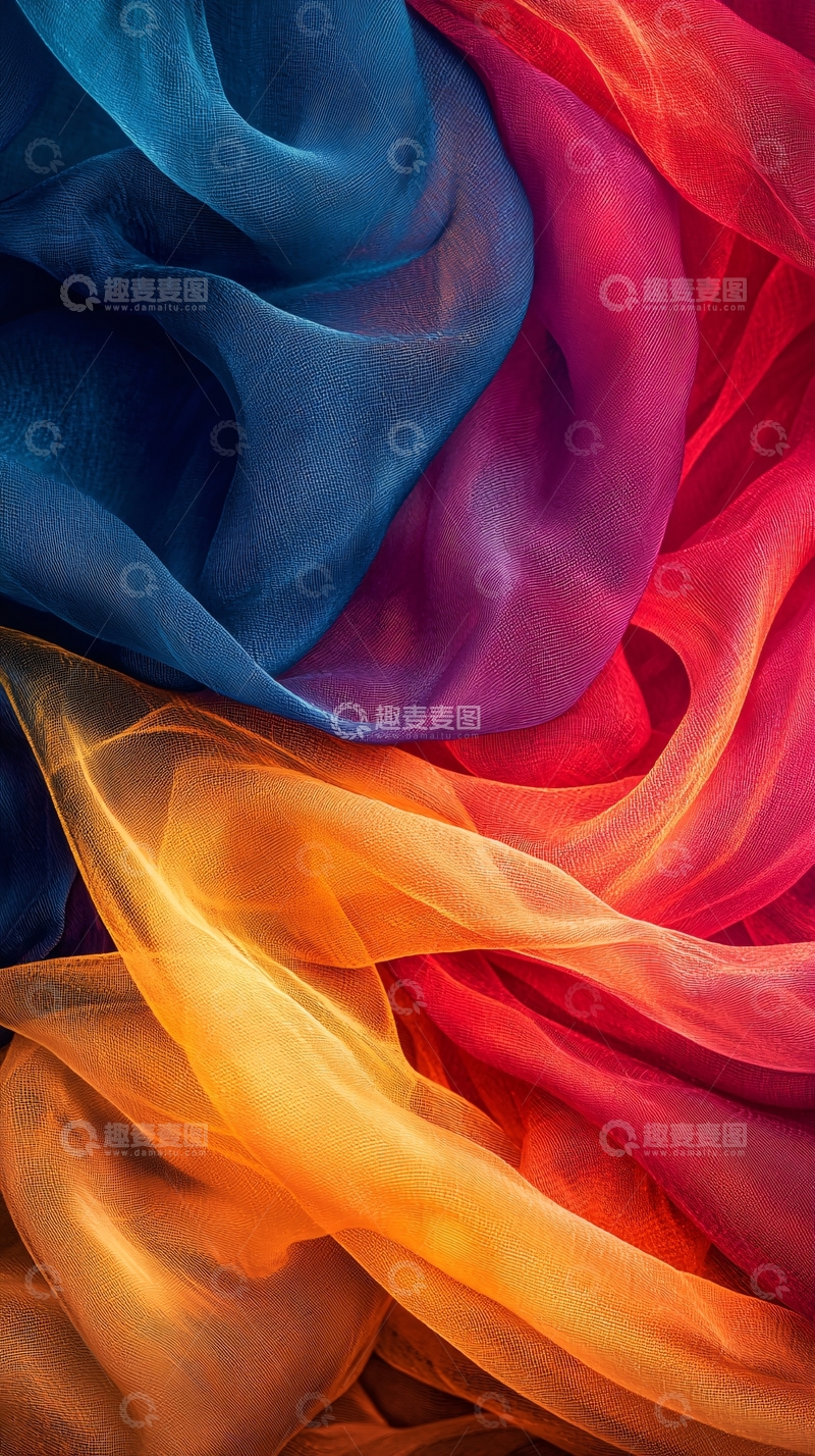 高清大图下载【趣麦麦图】彩色薄纱流动抽象背景
