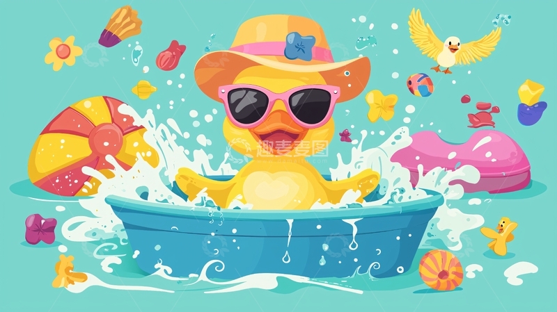 高清大图下载【趣麦麦图】戴太阳镜的小鸭子戏水