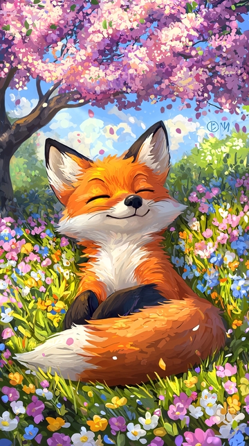 小狐狸在花丛中微笑