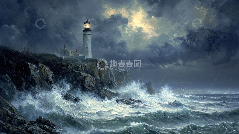 高清大图下载【趣麦麦图】暴风雨中的灯塔