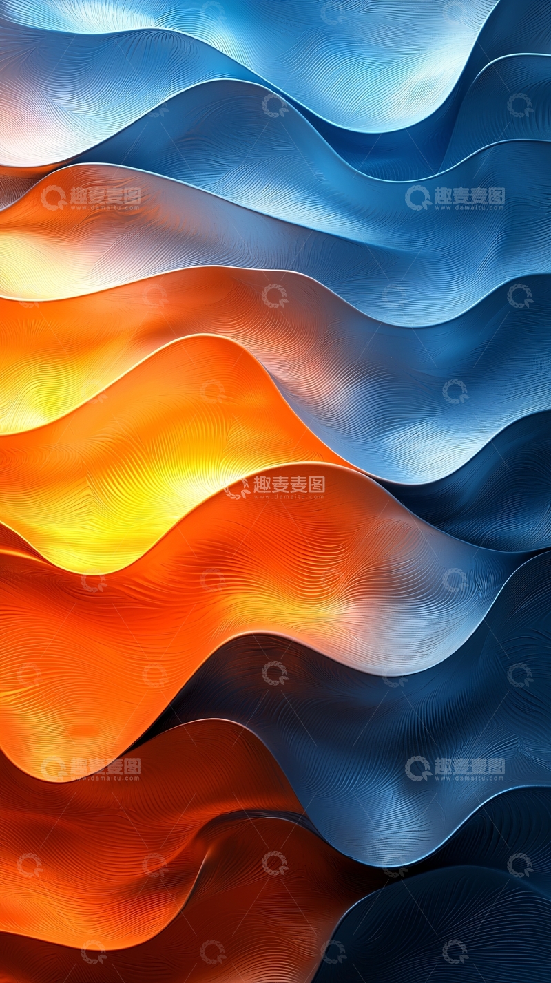 高清大图下载【趣麦麦图】波浪形的蓝橙金属感抽象背景