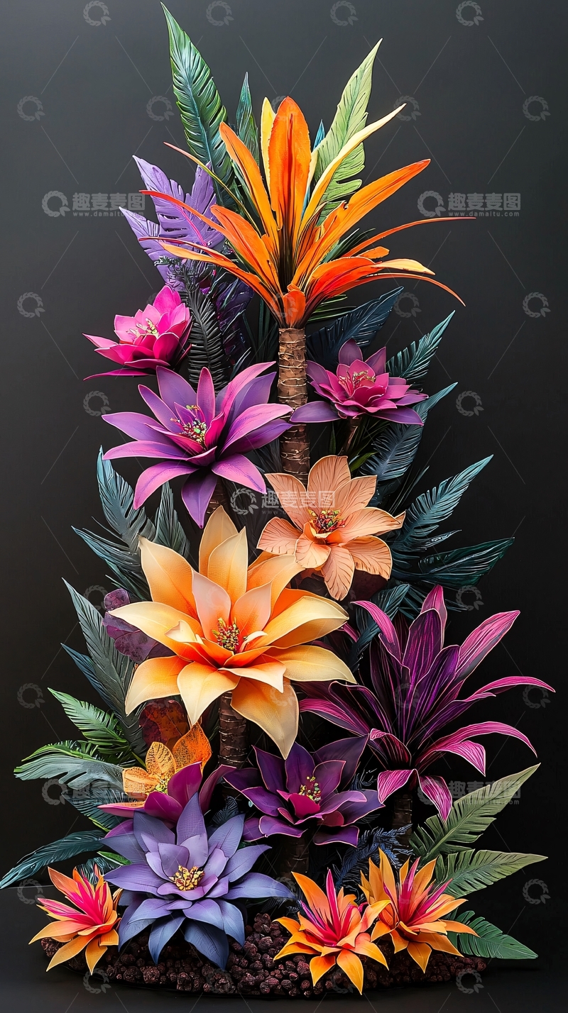 高清大图下载【趣麦麦图】色彩鲜艳的热带花卉摆件