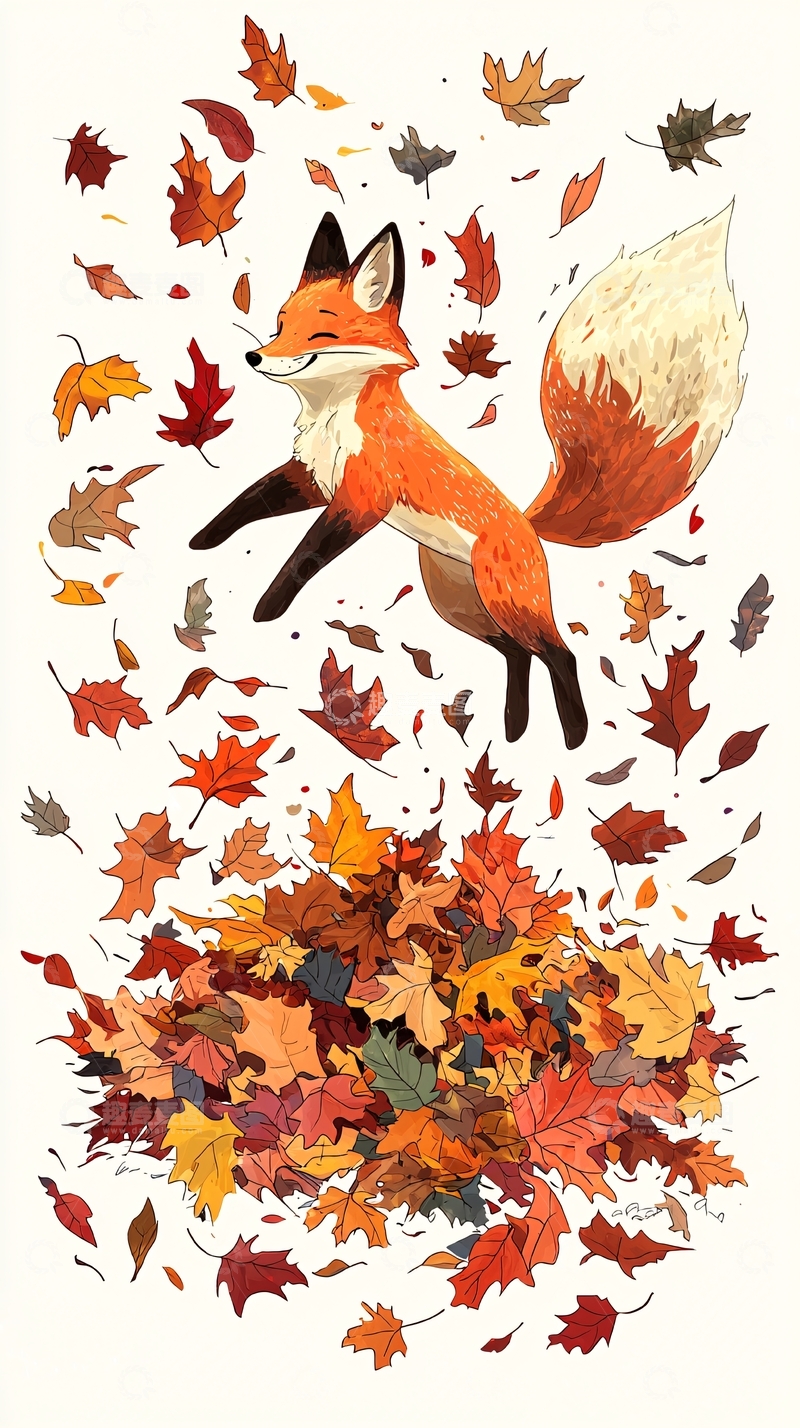 高清大图下载【趣麦麦图】红狐狸跳跃落叶堆