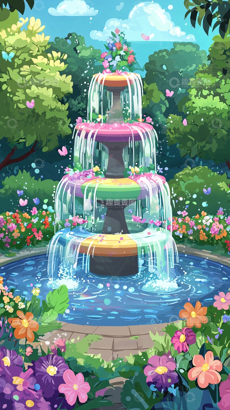 高清大图下载【趣麦麦图】彩虹喷泉花园