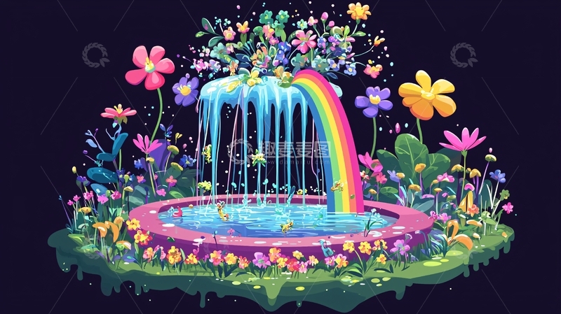 高清大图下载【趣麦麦图】梦幻彩虹瀑布花园