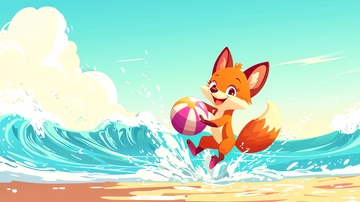 沙滩玩耍的小狐狸