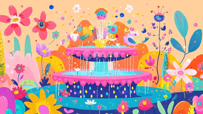 高清大图下载【趣麦麦图】梦幻花园彩色喷泉