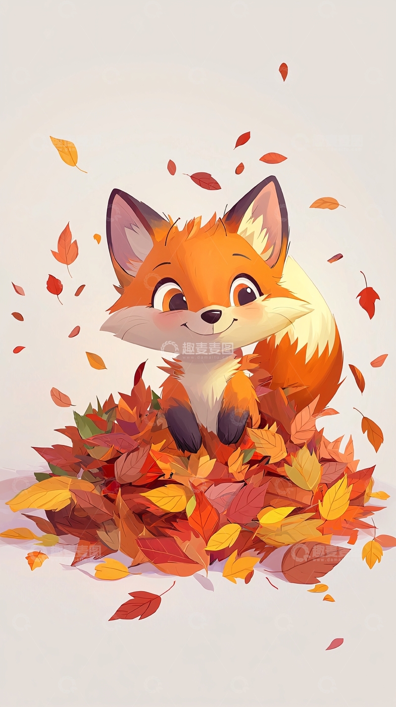 高清大图下载【趣麦麦图】可爱小狐狸落叶堆