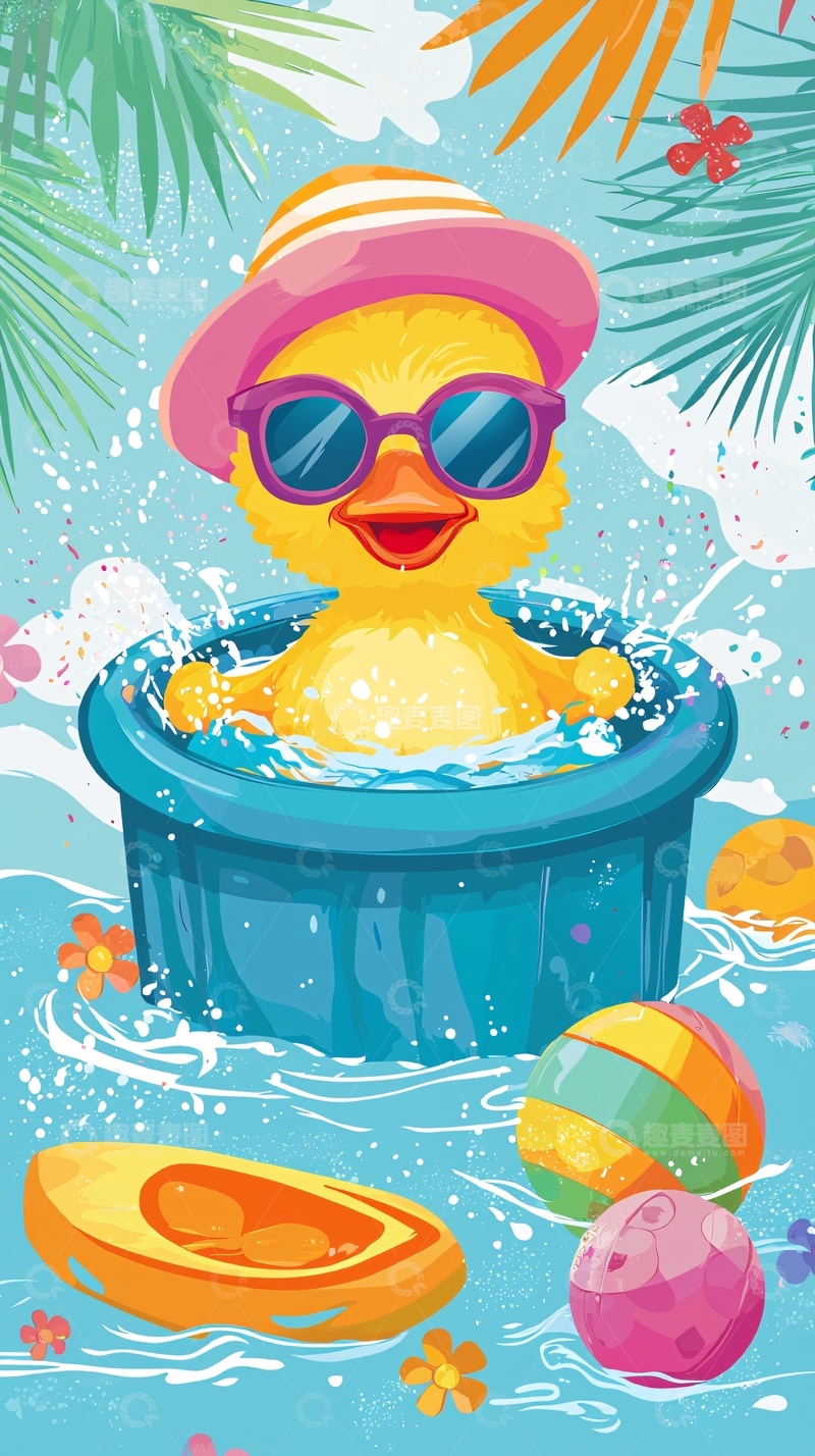 高清大图下载【趣麦麦图】戴太阳镜的小鸭子戏水