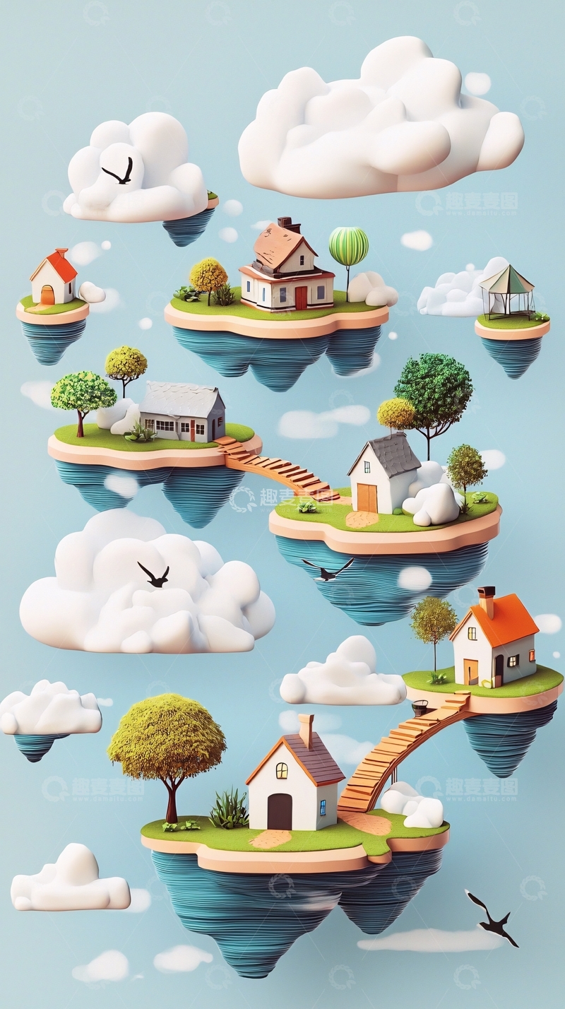 高清大图下载【趣麦麦图】漂浮的岛屿与房屋