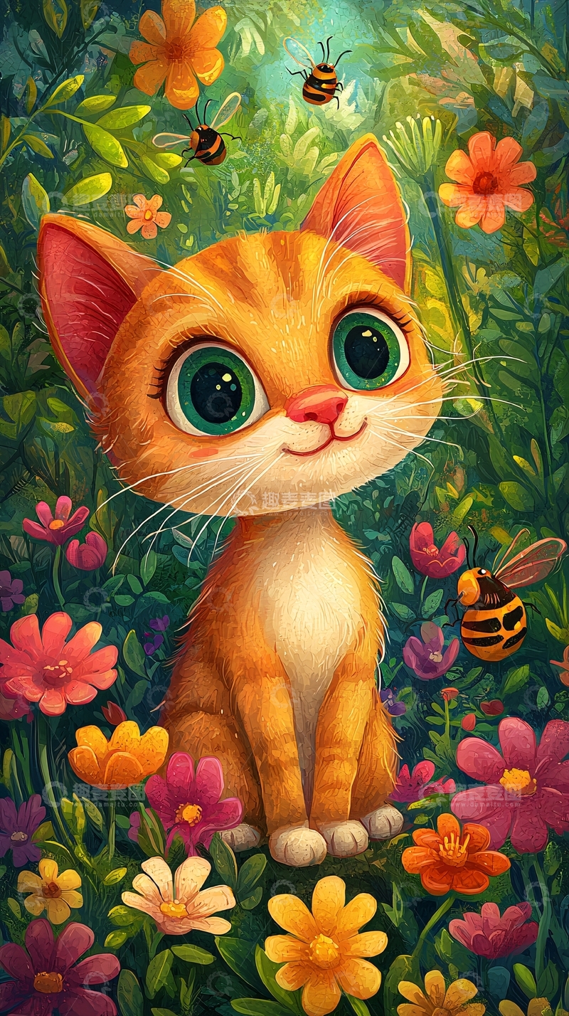 高清大图下载【趣麦麦图】可爱小猫鲜花丛中